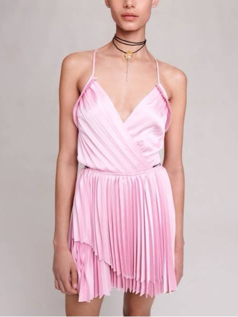 Maje Pleated Cutout Mini Dress | Bubblegum Pink | Size 42 | Miss Sunset Collectn